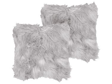 Set of 2 Faux Fur Cushions 45 x 45 cm Grey LUBHA