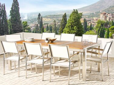 8 Seater Garden Dining Set Eucalyptus Wood Top with White Chairs GROSSETO 