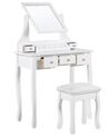5 Drawers Dressing Table with Rectangular Mirror and Stool White RAYON _786332