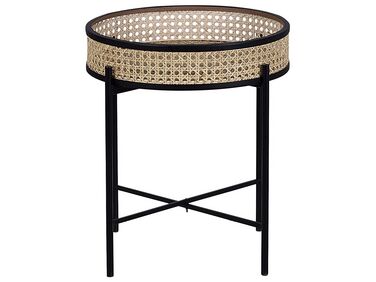 Table appoint rotin clair / métal noir ⌀ 36 cm VIENNA