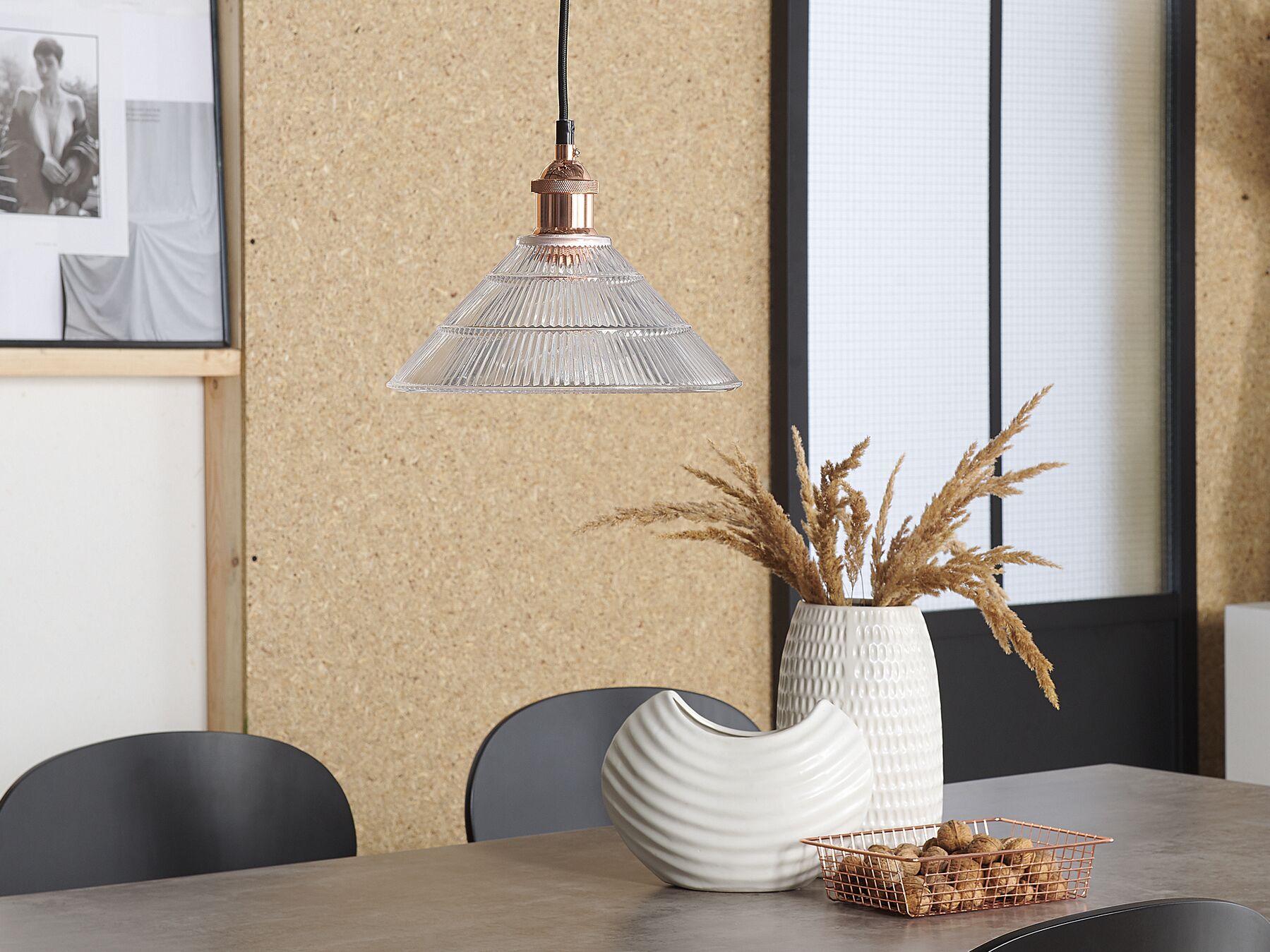 TRIO Lampadario Birte - Effetto Rame Antico Con Vetro Trasparente, 3 Luci, Altezza 150 Cm, Diametro 14,5 Cm, Senza Lampadine