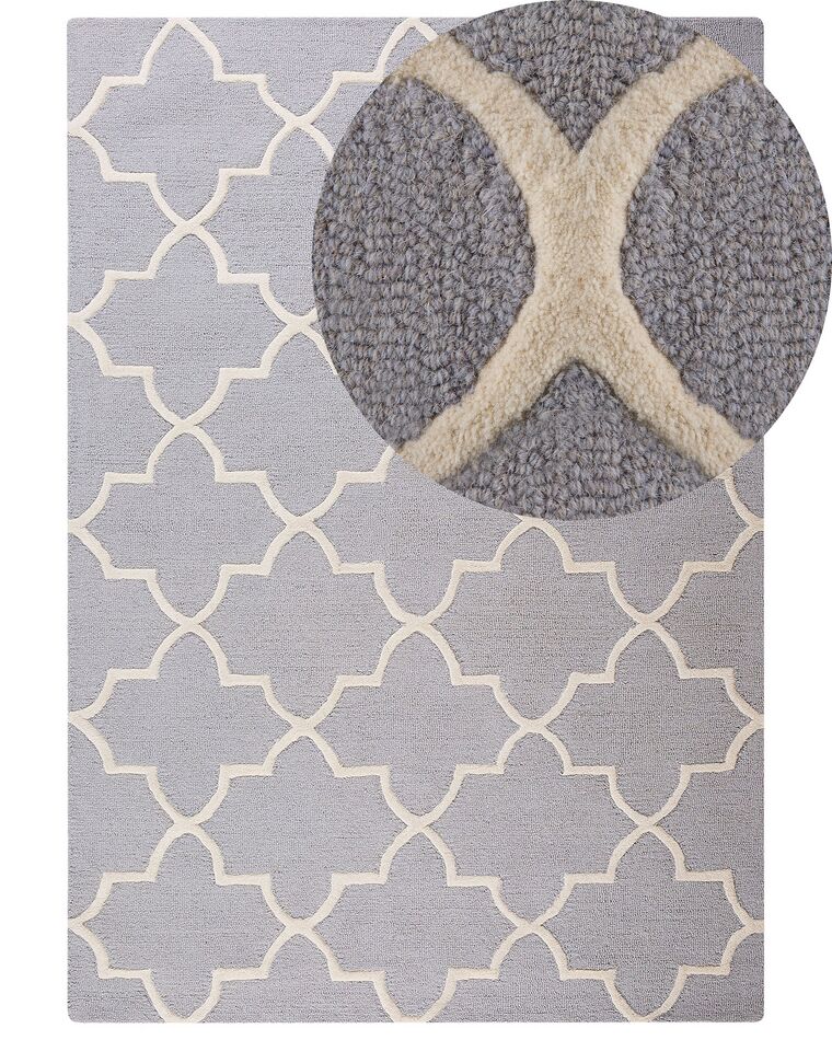 Teppich Wolle grau 160 x 230 cm marokkanisches Muster Kurzflor SILVAN_802948