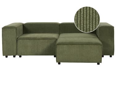 Modulär soffa 2-sits med fotpall jumbo cord grön APRICA