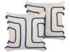 Set of 2 Cotton Cushions Abstract Pattern 45 x 45 cm Beige and Navy Blue PLEIONE_840305