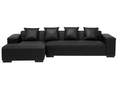 Canapé angle à droite 4 places en cuir noir LUNGO