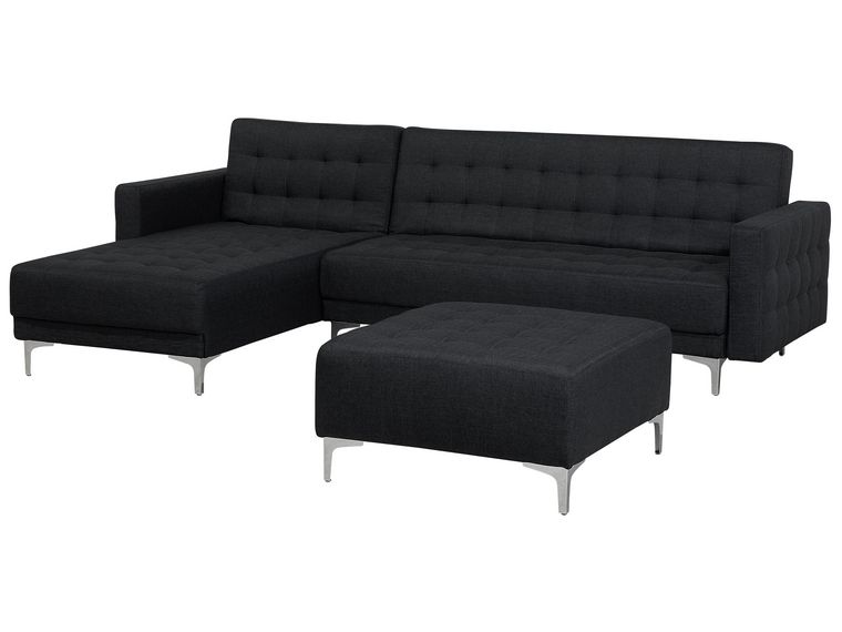 Right Hand Fabric Corner Sofa with Ottoman Graphite Grey ABERDEEN