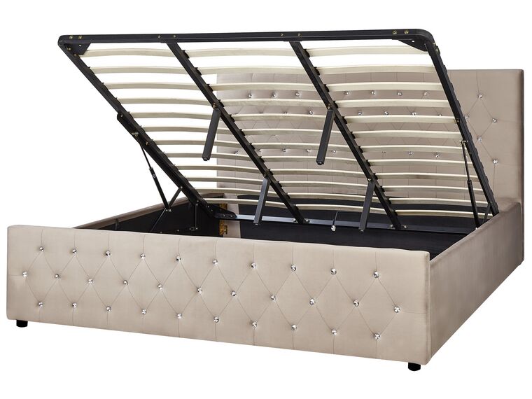 Zamatová posteľ s úložným priestorom 180 x 200 cm sivobéžová AMIENS_914364