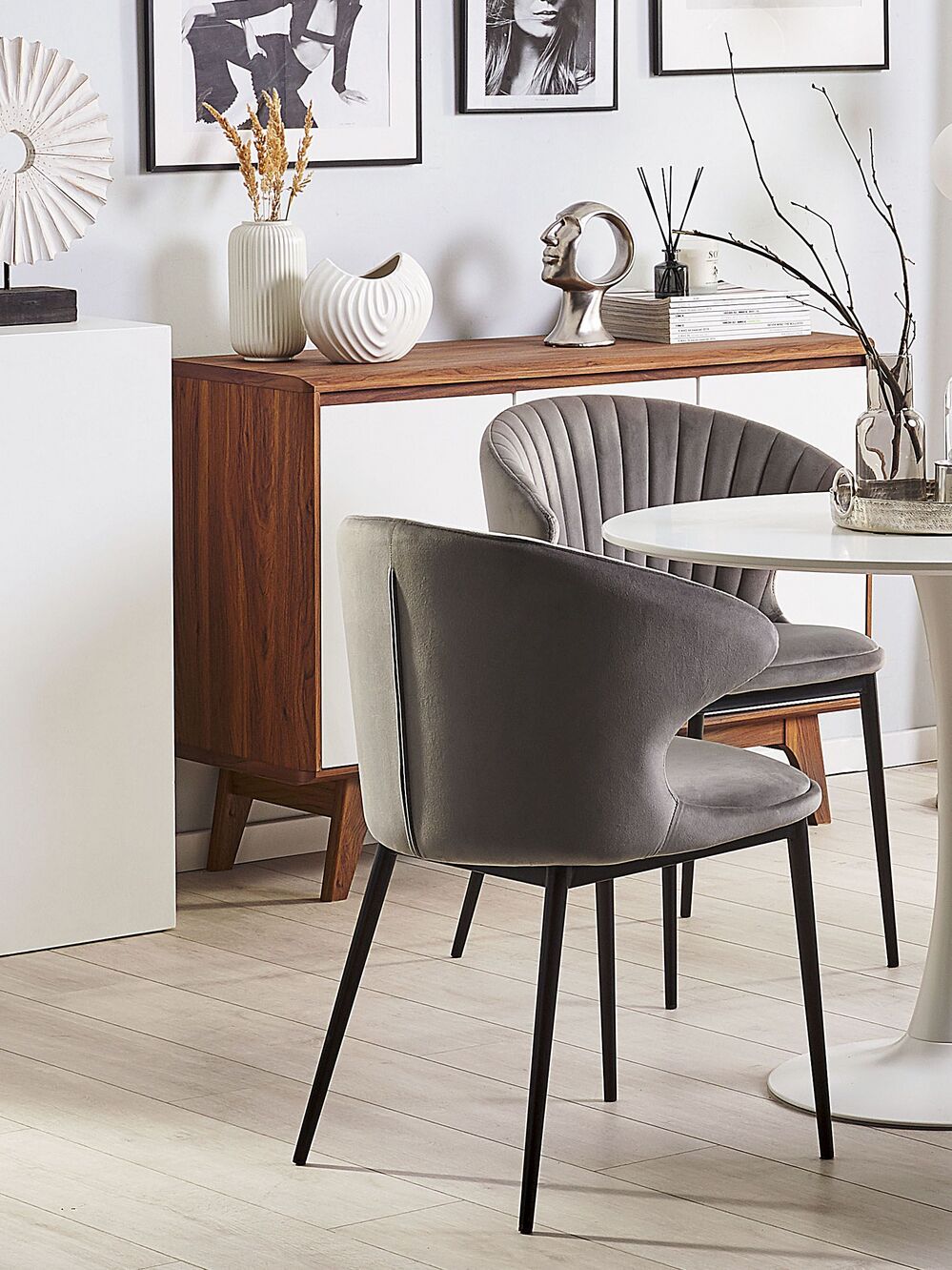 Set of 2 Velvet Dining Chairs Grey AUGUSTA | Beliani.co.uk