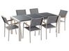 Hatszemélyes fekete gránit osztott asztallapú étkezőasztal szürke textilén székekkel GROSSETO_395507