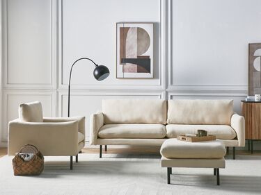 Sofagruppe med fotskammel stoff lys beige VINTERBRO