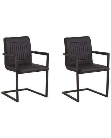 Conjunto de 2 sillas de comedor de piel sintética negra BRANDOL