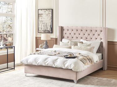 Velvet EU King Size Bed Pink LUBBON