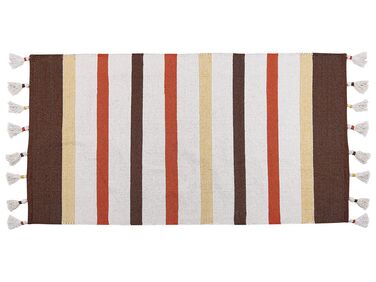 Teppich Baumwolle braun / beige 80 x 150 cm gestreiftes Muster Kurzflor HISARLI