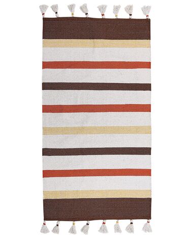 Teppich Baumwolle braun / beige 80 x 150 cm gestreiftes Muster Kurzflor HISARLI