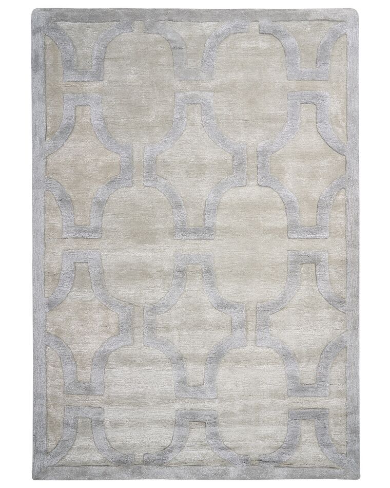 Teppich Viskose beige / grau 160 x 230 cm geometrisches Muster Kurzflor GWANI_904752