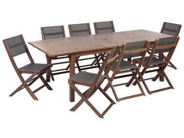 Zestaw ogrodowy akacjowy stół i 8 krzeseł ciemne drewno CESANA