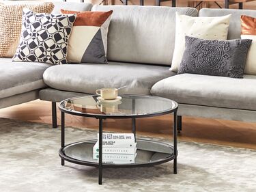 Glass Top Coffee Table with Mirrored Shelf Black BIRNEY