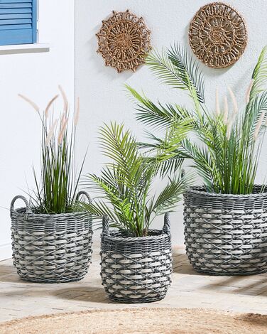 Set of 3 PE Rattan Plant Pot Baskets Grey and White GEFIRA