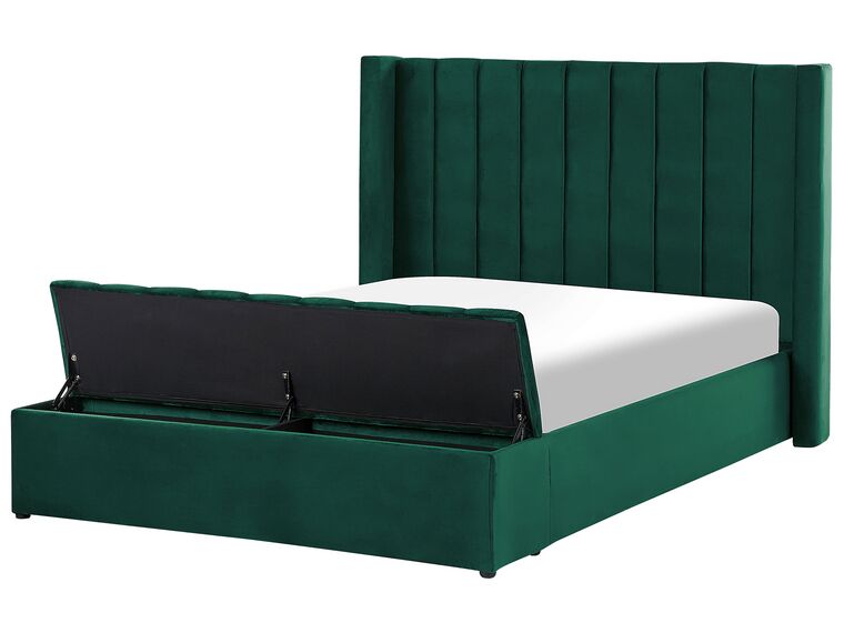Velvet EU Double Size Bed with Storage Bench Green NOYERS_834592