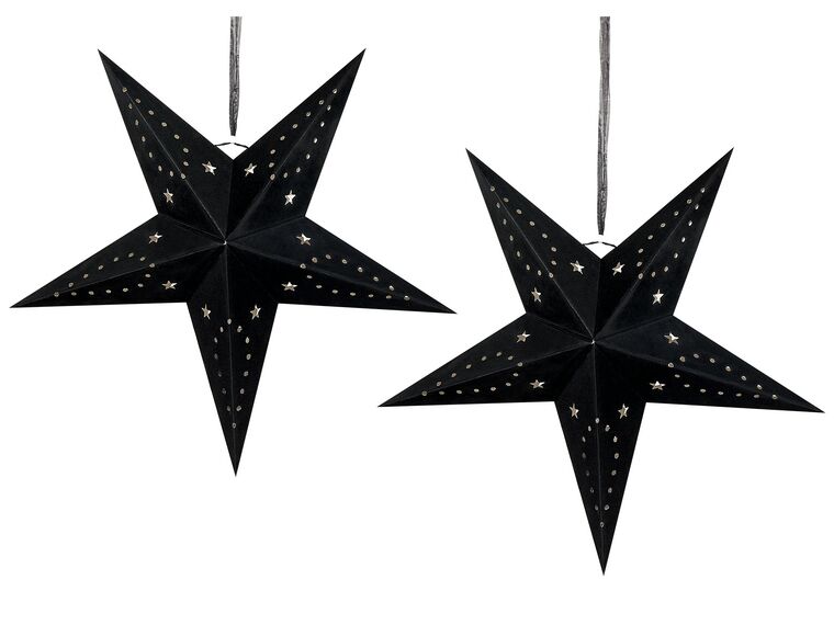 Conjunto de 2 estrellas LED de papel negro 60 cm MOTTI_835548