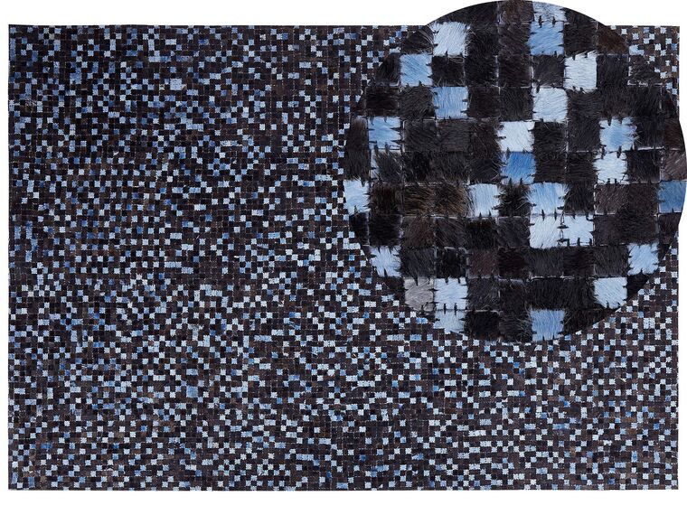 Teppich Kuhfell braun / blau 160 x 230 cm Patchwork Kurzflor IKISU_764707