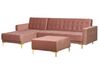 Right Hand Velvet Corner Sofa with Ottoman Pink ABERDEEN_735885