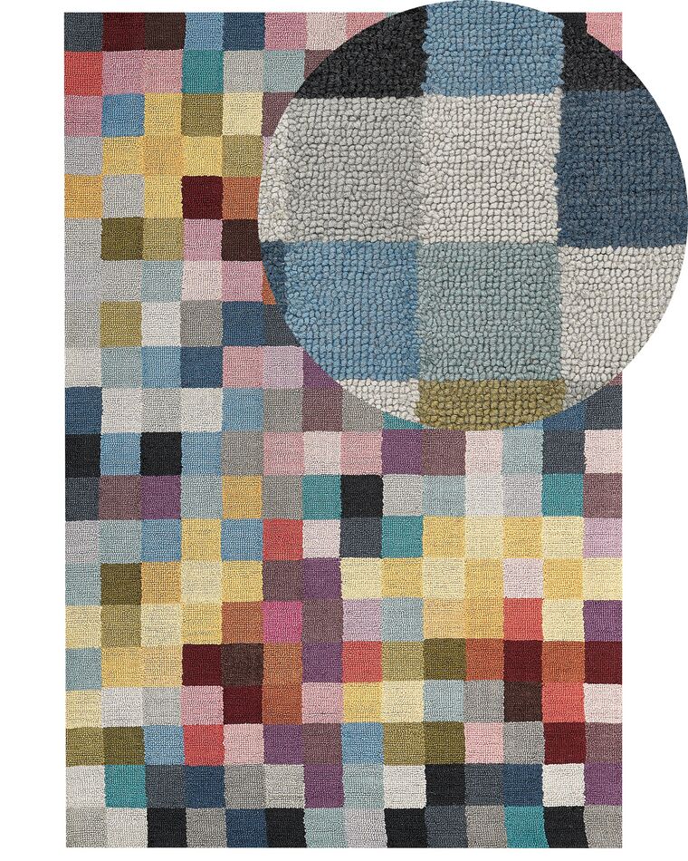 Teppich Wolle mehrfarbig 160 x 230 cm kariertes Muster Kurzflor KANDIRA_836359