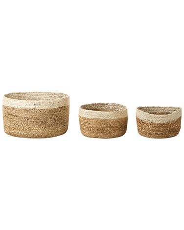 Set of 3 Jute Baskets Natural and Beige TAJORI