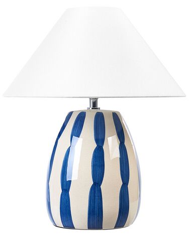 Ceramic Table Lamp Light Beige and Blue LUCHETTI