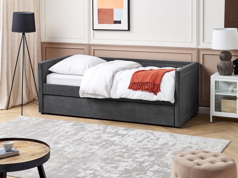 Pouf in velluto a coste grigio chiaro Kingston | Maisons du Monde
