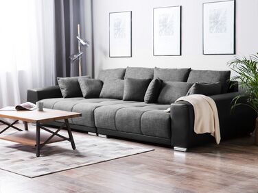 4 Seater Fabric Sofa Dark Grey and Black TORPO