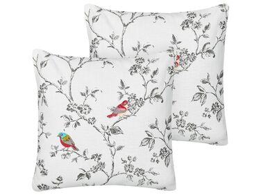 Conjunto de 2 almofadas decorativas com bordado de pássaros em algodão branco 45 x 45 cm DILLENIA
