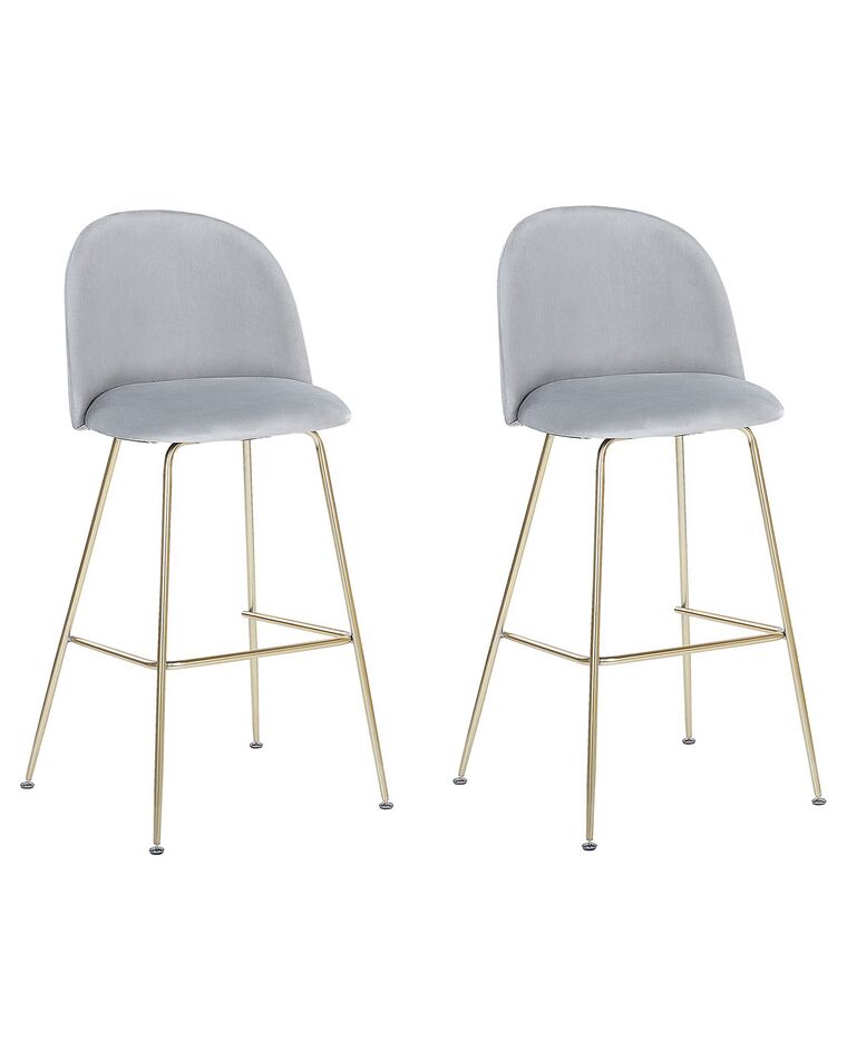 Conjunto de 2 sillas de bar de terciopelo gris claro/dorado ARCOLA_780936