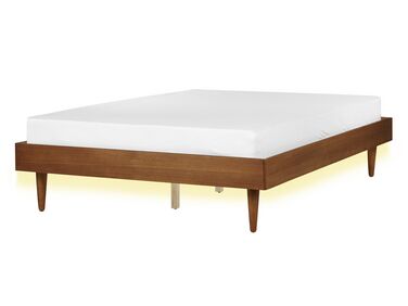 EU Double Size Bed with LED Light Wood TOUCY
