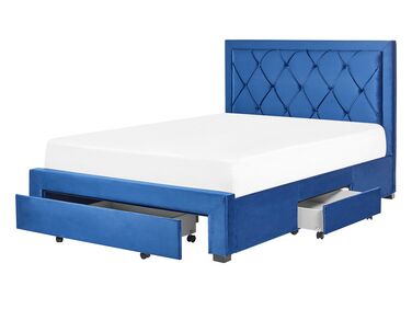 Łóżko welurowe 140 x 200 cm niebieskie LIEVIN