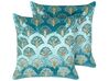 Set of 2 Embroidered Velvet Cushions Seashell Pattern 45 x 45 cm Turquoise PANDOREA_892772