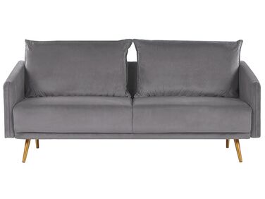 3-Sitzer Sofa Samtstoff grau mit goldenen Beinen MAURA