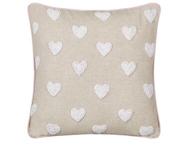 Cotton Cushion Embroidered Hearts 45 x 45 cm Beige GAZANIA