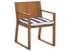Trädgårdsmöbelset av bord och 8 stolar akaciaträ med dynor i marinblå SASSARI_774926