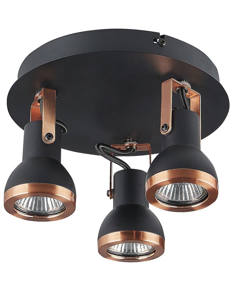 3 lampes de plafond cadre rond noir et cuivré BARO_828906