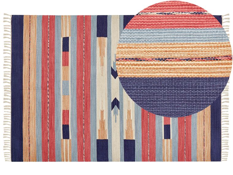 Kelim Teppich Baumwolle mehrfarbig 140 x 200 cm geometrisches Muster Kurzflor GANDZAK_869352