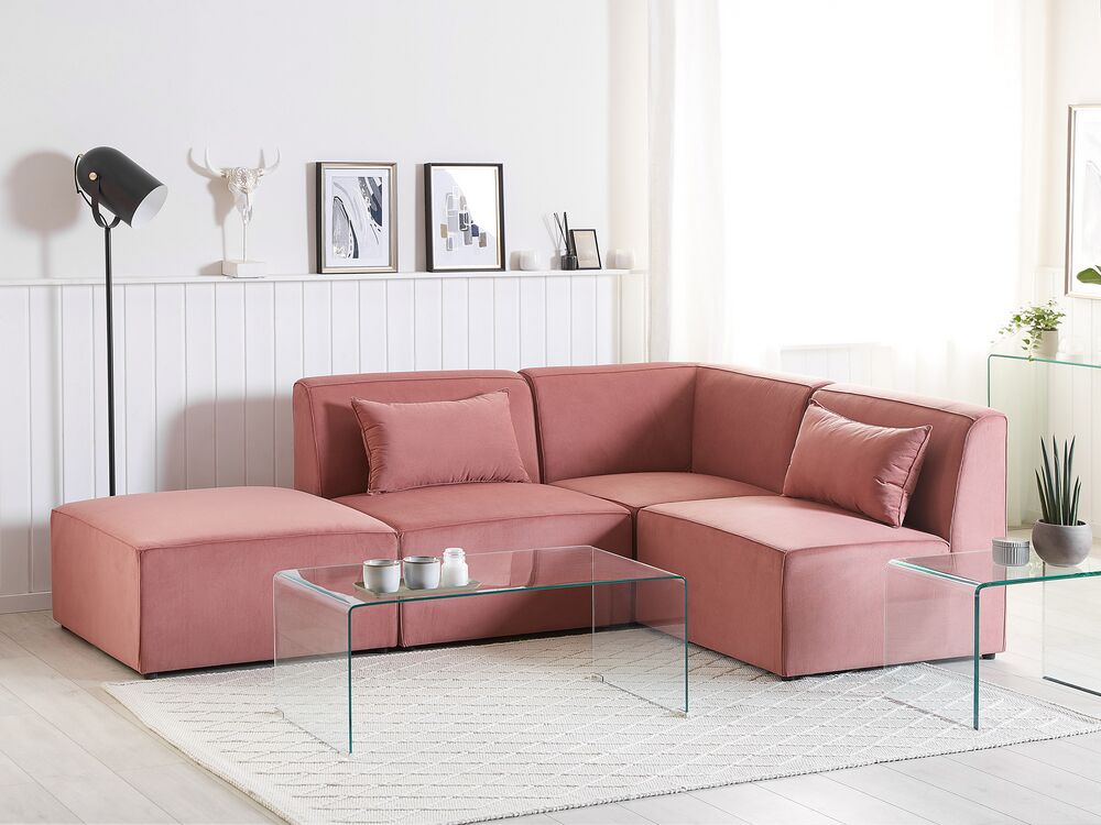 Ecksofa Cord rosa linksseitig mit Ottomane 3-Sitzer LEMVIG | Beliani.de