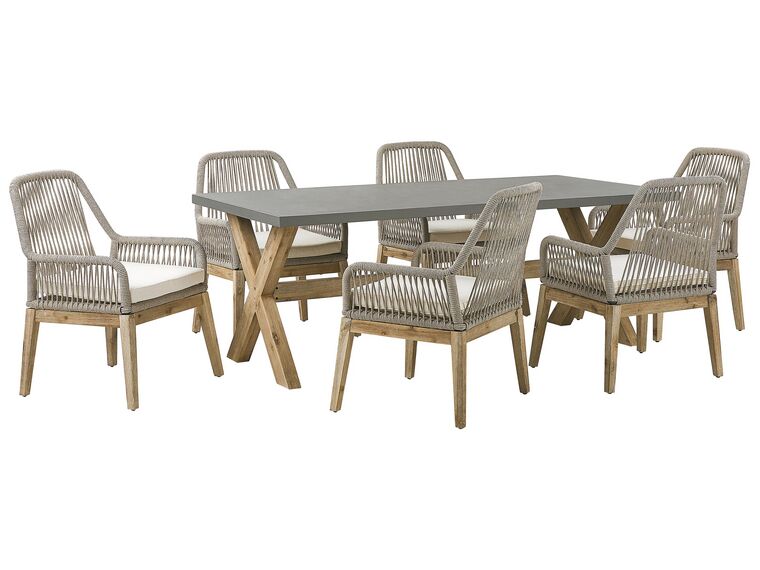6 Seater Concrete Garden Dining Set with Chairs Beige OLBIA_797742
