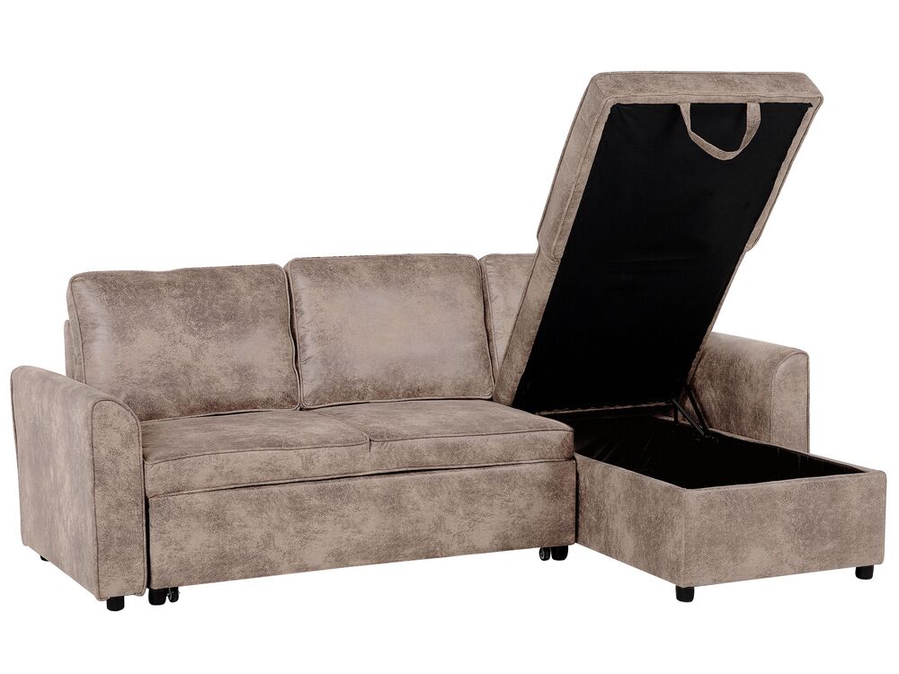 Left Hand Faux Leather Corner Sofa Bed with Storage Brown NESNA