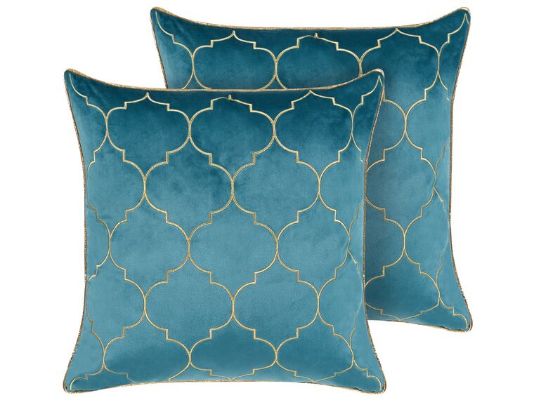 Set om 2 kuddar sammet marockanskt mönster 45 x 45 cm blå ALYSSUM_877658