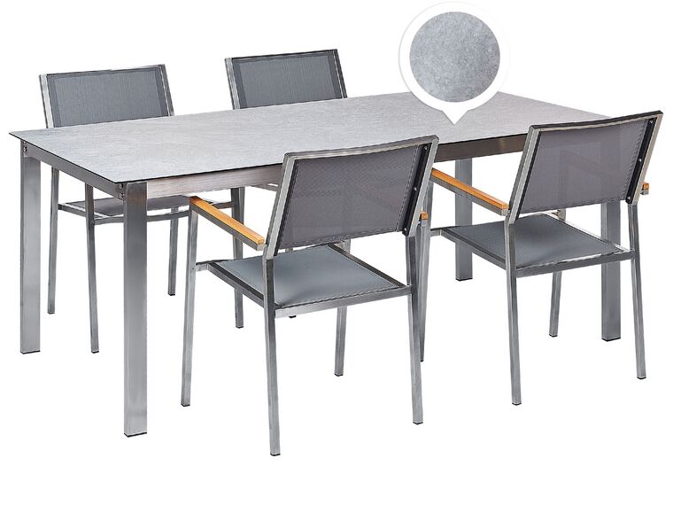 4 Seater Garden Dining Set Grey Glass Top with Grey Chairs COSOLETO/GROSSETO_881691