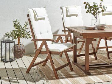 Set of 2 Acacia Wood Garden Folding Chairs Dark Wood with Off-White Cushions AMANTEA