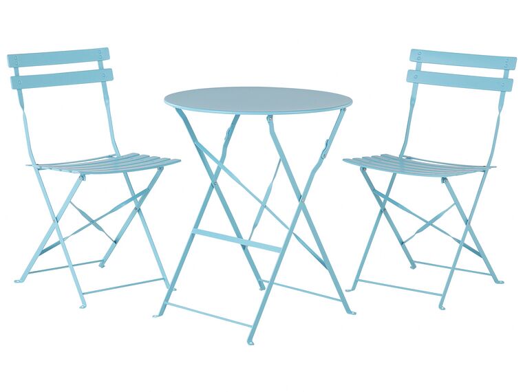 Salon de jardin bistrot table et 2 chaises en acier bleu FIORI_804820