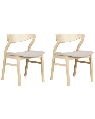 Set of 2 Dining Chairs Light Wood and Beige MAROA