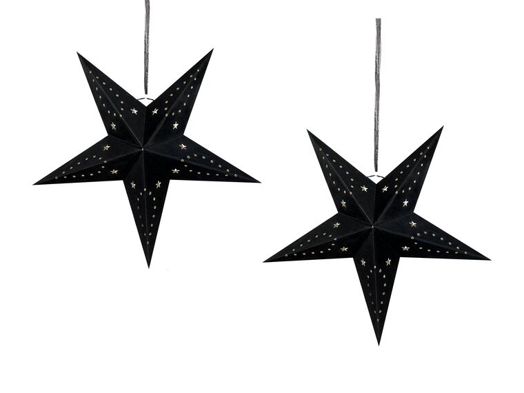 Set of 2 LED Hanging Velvet Paper Stars 45 cm Black MOTTI_835556
